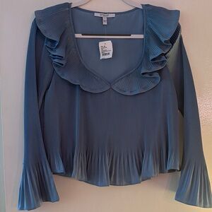 DEREK LAM 10 CROSBY STEEL BLUE PLEATED BLOUSE (2)